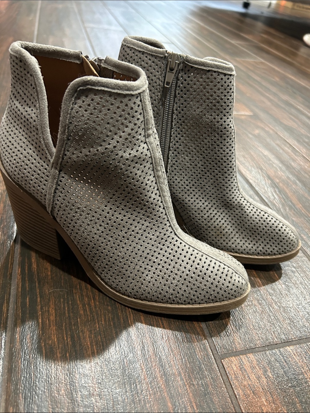 Soda Gray Perforated Suede Ankle Booties